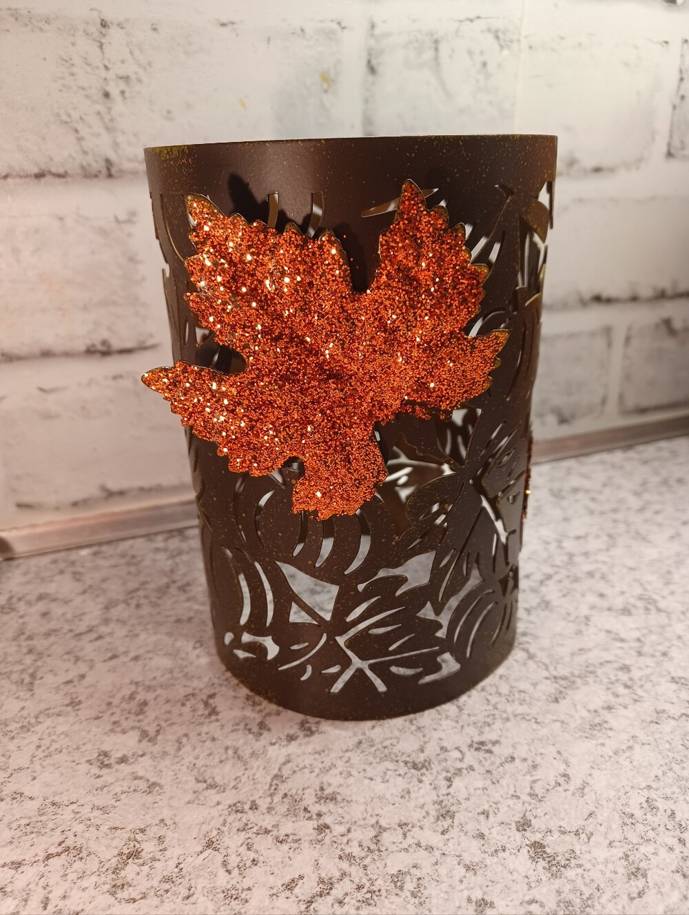 Brown Orange Pumpkin Fall Leaves Metal Shade Cover Pink Zebra Simmering Lights
